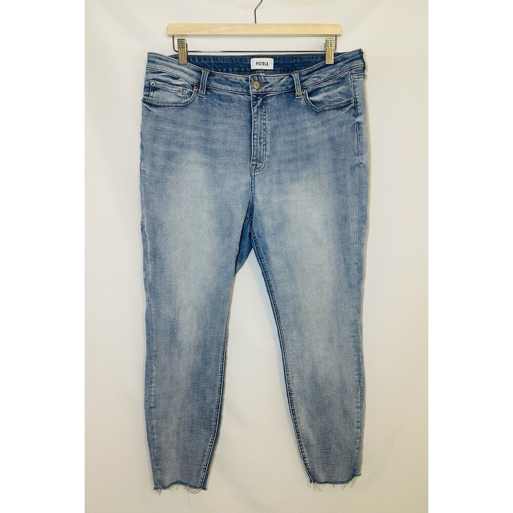 PISTOLA High Rise Raw Hem Light Wash Skinny‎ Leg Jeans Blue Women size 33
